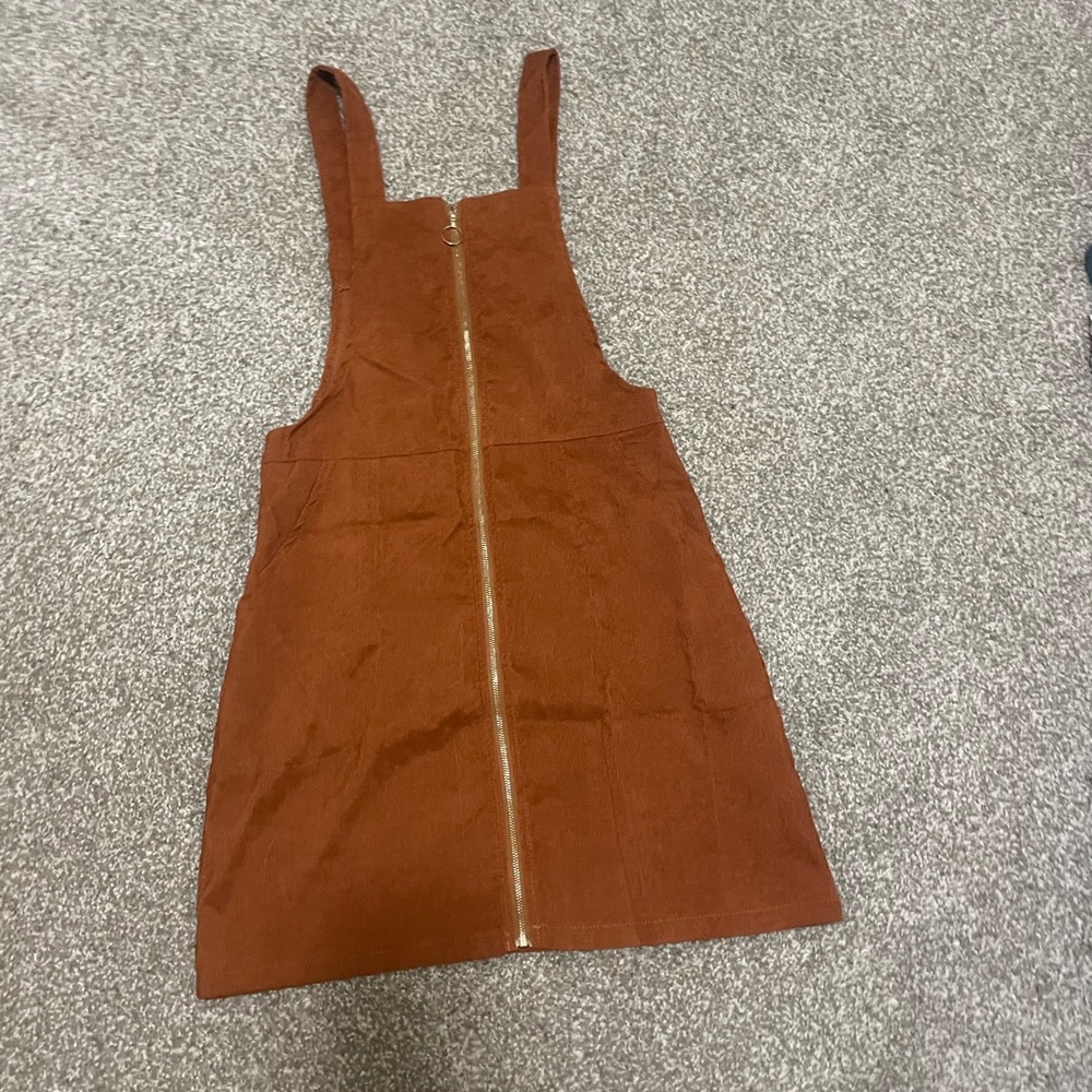 Brown Corduroy Pinafore Dress with Zipper